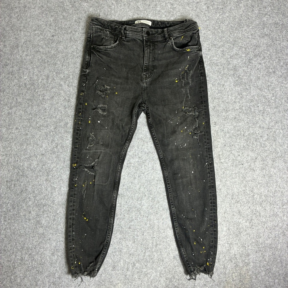 Zara Women's Size 31x24 Paint Splatter Denim Z1975 Jeans Faded Black Distressed